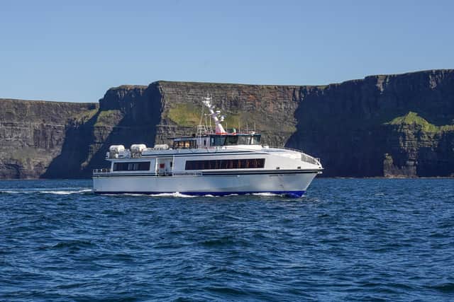 Saoirse na Farrige is the boat to take you to the most amazing experience of your life. Owned by Aran Island Ferries, their captain and crew will take your breath away with the views of the Cliffs of Moher from sea level to truly appreciate their towering height and majestic beauty!  Photo: Boyd Challenger
