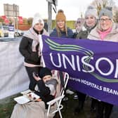 Striking workers at the mass picket at Craigavon Area Hospital on Thursday. PT03-246.