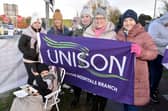 Striking workers at the mass picket at Craigavon Area Hospital on Thursday. PT03-246.