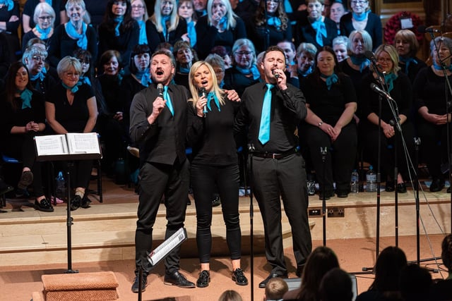Lisburn Community Choir Musical Director Julie Harper performing with Tim and Mark at the Spring Concert in Lisburn Cathedral