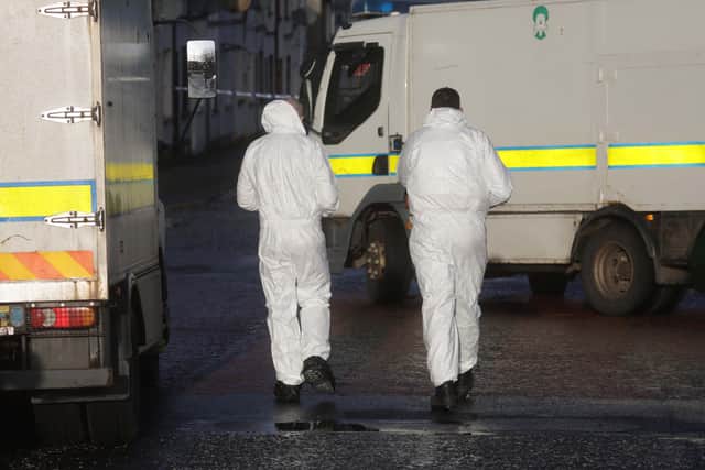 The scene of Sunday morning's security alert in the Shankill Street of Lurgan. Picture: Pacemaker Press.