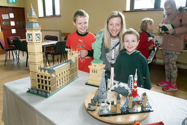 Lego landmarks...Helen Fry and sons, Daniel (10) and Jacob (5) pictured at the Lego exhibition. PT15-206.