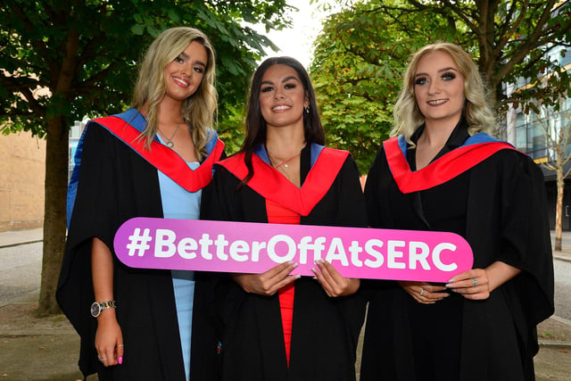 Celebrating their HND in Performing Arts are Casey Cree (Lisburn), Courtney Gunn (Newtownards) and Gemma McNally (Bangor)