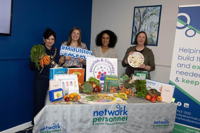 Deputy Chair Councillor Denise Johnston, Helen McGarvey, Alex Mckee and Rosemary Hunter from Network Personnel at the launch event for Nourish and Connect Mid Ulster. Credit: Supplied