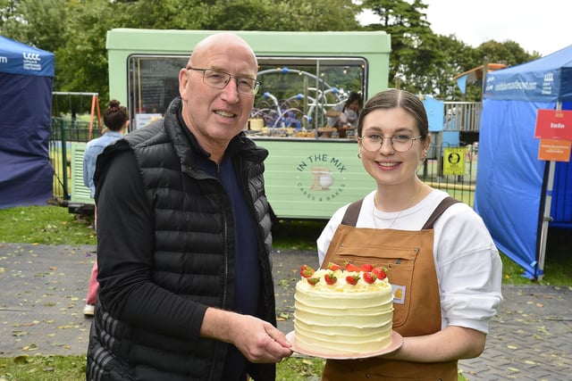 Megan Higginson of In the Mix with Cllr John Laverty BEM, Chairman of Regeneration & Growth Committee, Lisburn & Castlereagh City Council.