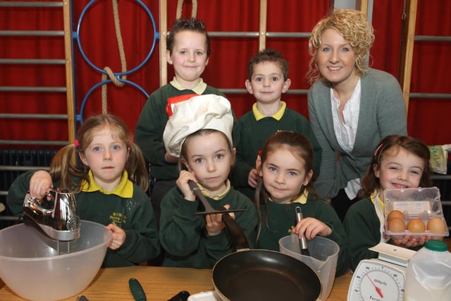 Pictured along with their Teacher Mrs Mairead McKay are P1 pupils from St Brigid's PS Ballymoney, who made some tasty pancakes to mark 'Pancake Tuesday' back in 2009.
