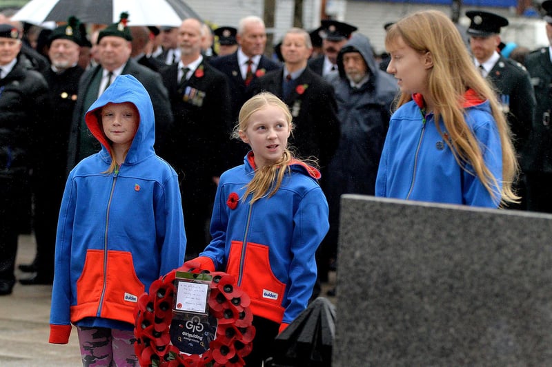 Guides with their wreath at Sunday's Remembrance ceremony in Portadown.