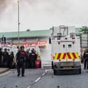 Police dealing with disorder in Ballymena in June. Photo: Pacemaker