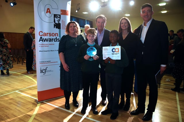 Oakgrove IPSN pupils and teachers from Londonderry, pictured after winning their ‘Special Award for Promoting Religious and Cultural Understanding' alongside co-founder Tony Carson and host Jim Fitzpatrick.