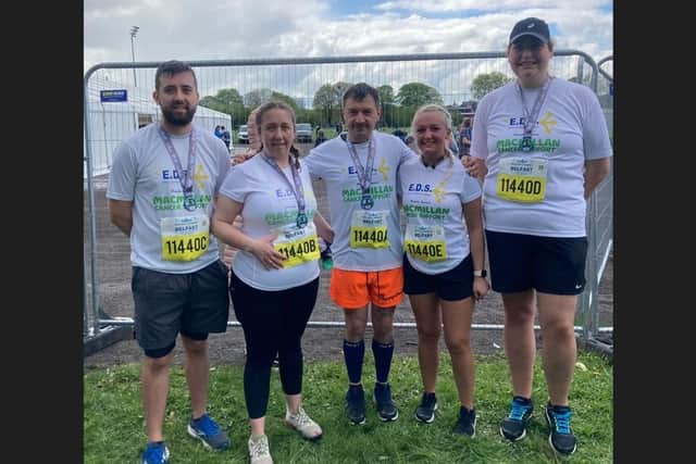 The Hammond family and friends from Scarva who ran the Belfast Marathon in memory of mum Tina Hammond. Tina sadly died last year after battling lung cancer. Her family raised more than £9k in aid of Macmillan Cancer Support.