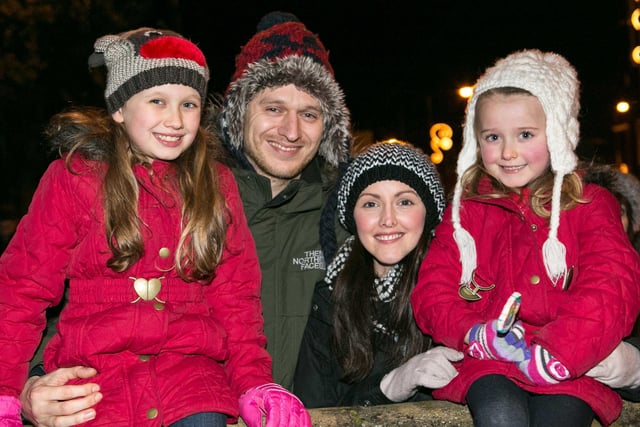 Belle, Chris, Lindsay and Addison McClenaghan from Whitehead at the Christmas switch-on in 2013.