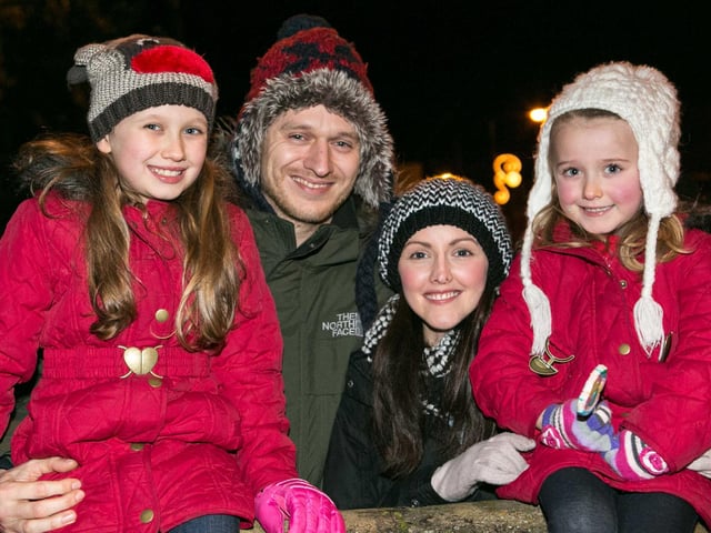 Belle, Chris, Lindsay and Addison McClenaghan from Whitehead at the Christmas switch-on in 2013.