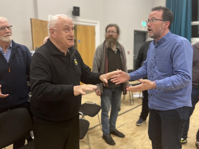 Pictured in rehearsals for Ballywillan Drama Group's production of Fiddler on the Roof are Harry Stinson and David McDowell.