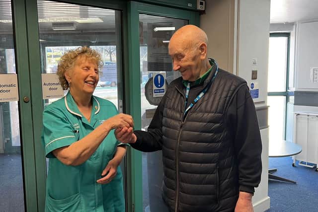 Jimmy Chapman and Valerie Houston bid farewell to the old Lisburn Health Centre