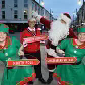 Causeway Coast and Glens Deputy Mayor, Councillor Tanya Stirling, pictured with Santa and his elves at the launch of the Christmas Light Switch On events in the Borough. CREDIT CCGBC