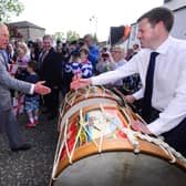 The then Prince of Wales greets Lambeg drummers during a visit to Sloan's House Museum of Orange Heritage in Loughgall in 2016. Picture: Arthur Allison / Pacemaker.