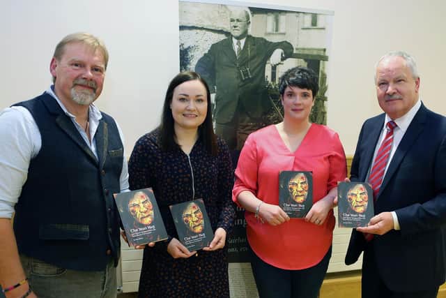Colin Urwin, storyteller, Rachel Archibald, Museum Officer, Eileen-Marie Emerson, illustrator and Gordon Craig, Sam Henry’s grandson.
