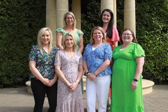 Some of the Northern Trust colleagues who were recognised at the recent Professional in Practice Awards organised by the Northern Ireland Social Care Council, front row, Bronagh Hamill, Lisa McCloskey, Catherine McColgan, Julie Johnston, back row, Sharon Lynn and Edel Conway. Credit: NISCC