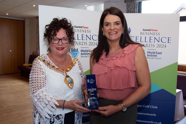 The Health & Wellbeing Business of the Year Award went to Heel Within Holistic Therapy and the trophy was picked up from Mayor Gerardine Mulvenna by Lisa Douglas. CT17-204.