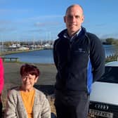 Chair of Mid Ulster District Council, Councillor Córa Corry welcomes Mid Ulster Disability Forum Chair, Ursula Marshall, and Board Member, Mark Farquhar to Ballyronan Marina.