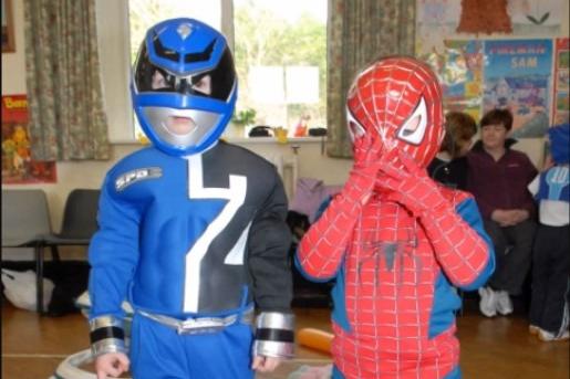 Superheroes Cole Foster and Matthew Carson at the Little Angels Easter party in 2007.