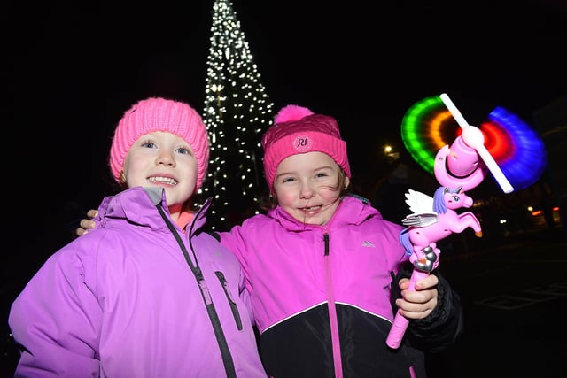 Aoivh McCaw and Shannon Lawless impressed by the lit up Crumlin Christmas Tree
