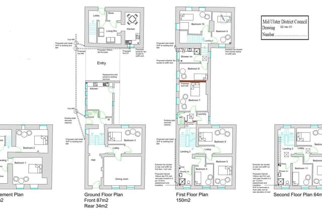 Full use will be made of the four floors, including the basement, to accommodate the 13 bedrooms. Credit: Mid Ulster planning portal