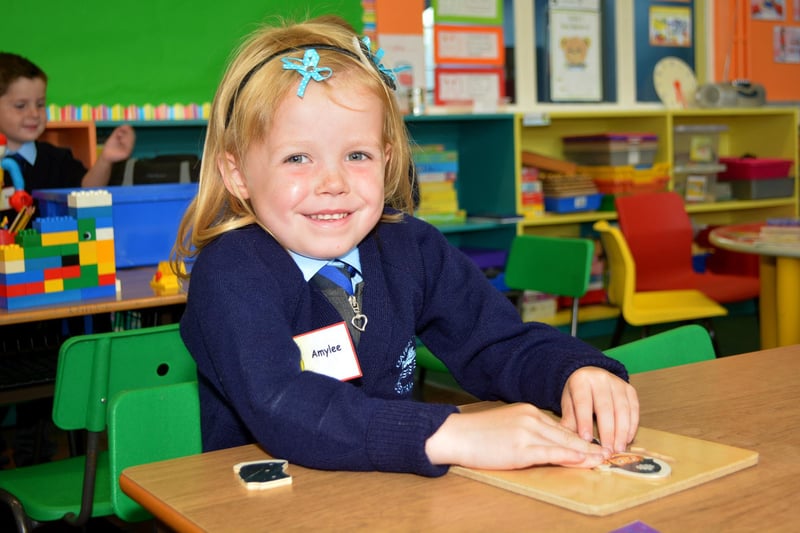 Amylee Foster, all smiles on her first day at Central Primary School in 2014. INCT 36-104-GR