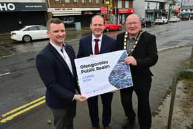 Minister Lyons is pictured with Michael McKenna, Deputy Director of Investment and Business Development, Antrim and Newtownabbey Borough Council and Cllr Neil Kelly, Mayor of Antrim and Newtownabbey. (Pic: Contributed).