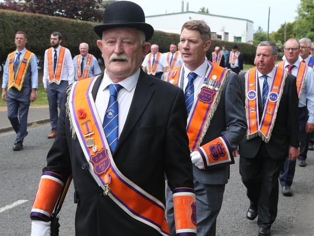 Brethren and visiting brethren on parade during the Ballyrashane LOL 431 parade to their church service in Ballyrashane  Presbyterian Church last Sunday