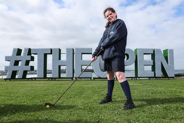 Student from Mill Strand Integrated Primary School at Kerr Street Green in Portrush on May 2 during Tourism NI’s Epic Journey to The 153rd Open.