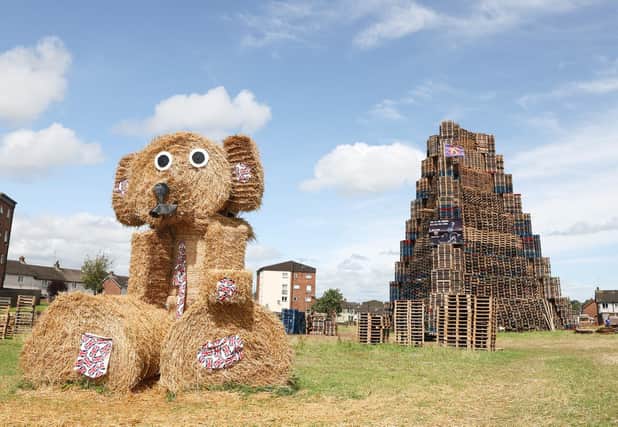 The Corcrain Redmanville bonfire in Portadown pictured ahead of Monday night's celebrations.
