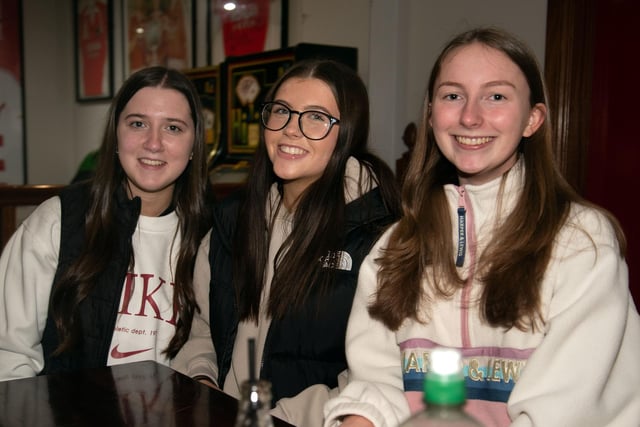 Looking happy at the St John the Baptist's College fundraising quiz on Friday are from left, Abi Magennis, Eimear Toman and Aine Gorman. PT12-266.