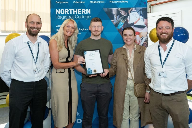 Aaron Maguire Apprentice/Trainee of the Year Winner with Helen Hampsey, Assistant Curriculum Director Teaching & Learning, Ryan Stirling, Stuart Wingar and Jodie McCann