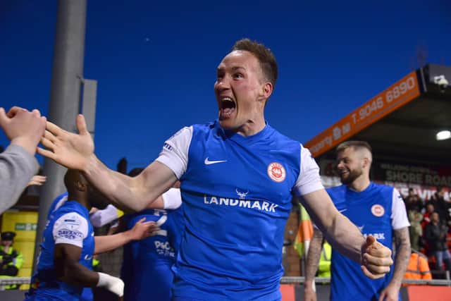 Larne’s Albert Watson pictured after his teams second goal during Friday night's game at Seaview in Belfast. Picture By: Arthur Allison/Pacemaker Press