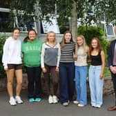 Students at St Mary's Grammar School in Magherafelt who achieved excellent A Level outcomes pictured with their Principal Mr Paul McClean.