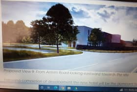 Image of the proposed view of the new hotel from Antrim Road.