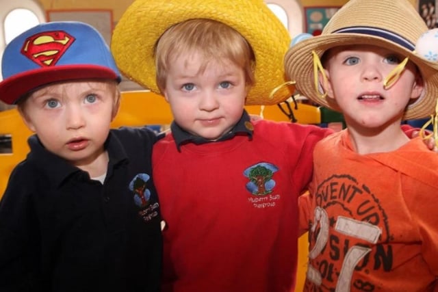 Tiarnan Kelly, Steven McFerran and William Salters at the Mulberry Bush Playgroup Easter party in 2014.