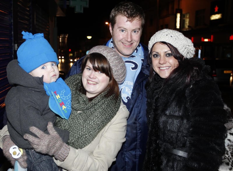 Caleb and Decoa Graham, David Lynch and Louise Moore pictured during the switch on of the Christmas Lights in Portstewart in 2010