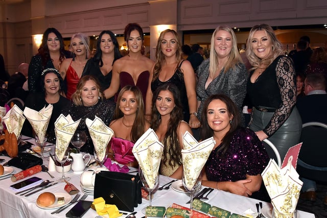 Getting into the festive spirit at the Seagoe Hotel Christmas Party Night on Saturday night are nurses from the Bluestone Unit at Craigavon Area Hospital. PT51-278.