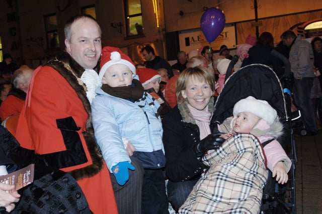 Lisburn Mayor James Tinsley with his wife and family during switching on of the Christmas lights in Lisburn in 2007
