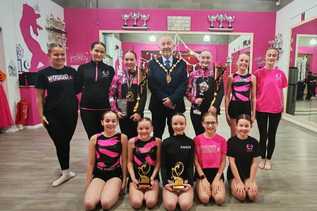 The Mayor Brian Higginson with some of the dancers from the Naomi Orr School of Dance. Pic credit: NOSOD