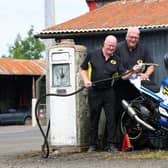 Pictured are Dominic Herbertson with Armoy Motorcycling Road Racing Club Chairman and Clerk of the Course, William Munnis and Director, Bill Kennedy MBE. CREDIT STEPHEN DAVISON