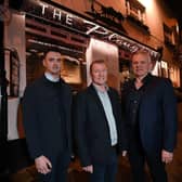 Celebrating the completion of the deal are Richard Patterson (centre) with new owners Ryan McGlone (left) and Henry McGlone (right). The McGlone family brings a wealth of industry experience to The Plough Inn having successfully founded and developed a number of venues in the mid Ulster area, including Dormans, Mary’s Bar and Secrets.  Pic credit: Duffy Rafferty