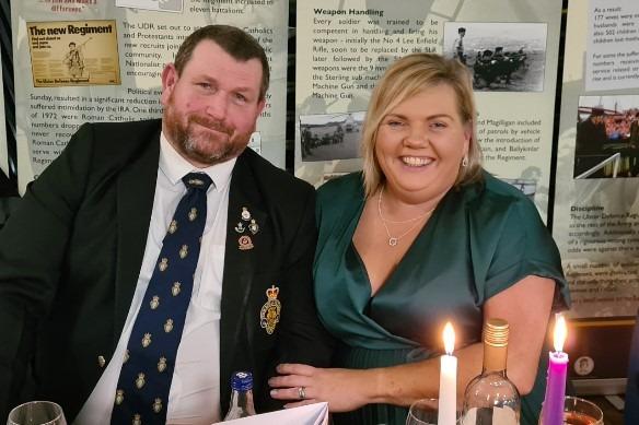 Attending the Larne Branch UDR CGC Association Coronation dinner is Paul Castle, Chairman of Larne Branch, The Royal British Legion and his wife Samantha. Picture:  Larne UDR Association.