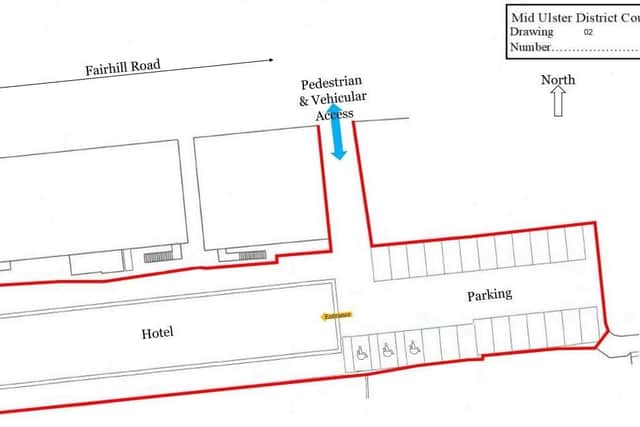 The proposed hotel will be largely hidden from view, at the back of existing buildings. Credit: Mid Ulster District Council