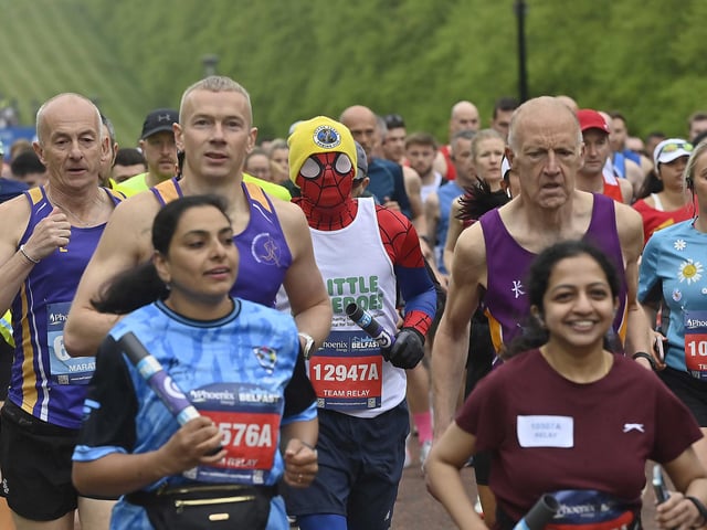 Enjoying being part of the annual Belfast City Marathon.