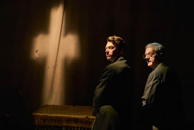 MALCOLM JAMES as Arthur Kipps and MARK HAWKINS as The Actor. Credit Mark Douet