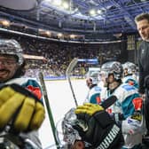 Belfast Giants’ Head Coach Adam Keefe during Sunday night's Elite Ice Hockey League game against the Nottingham Panthers at the Motorpoint Arena, Nottingham.   Photo by William Cherry/Presseye