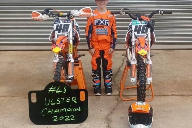 Ulster Champion in Motocross Andrew Anderson pictured with his bikes.